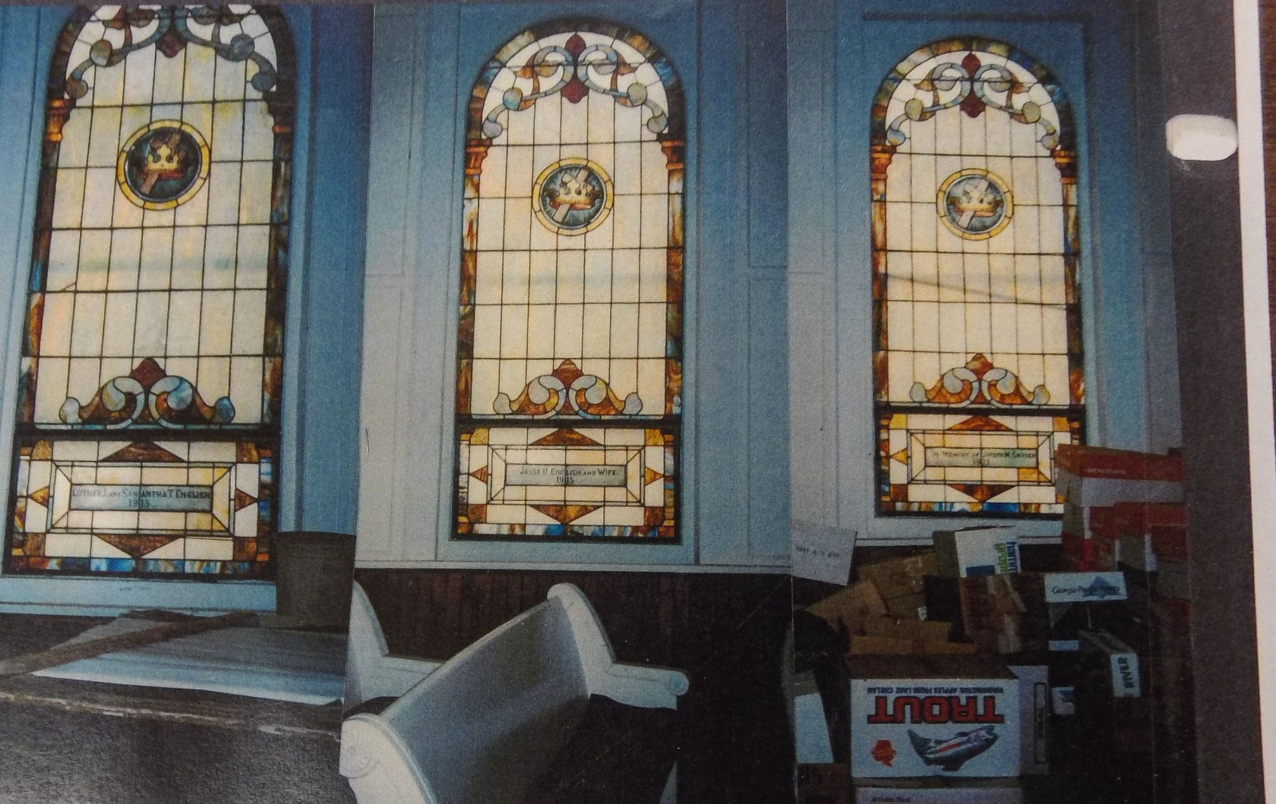 The windows of the Snyder Hill Baptist Church